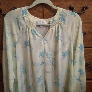 Chaus Flowy Light Yellow Blouse with Blue Floral Motif